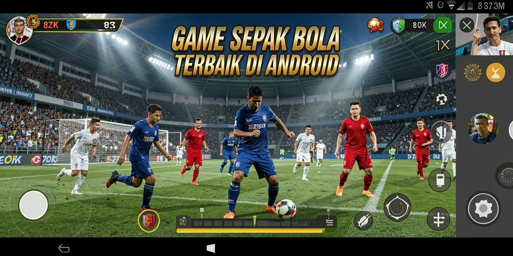 Screenshot gameplay 8ZK menampilkan aksi pertandingan sepak bola yang mendebarkan.
