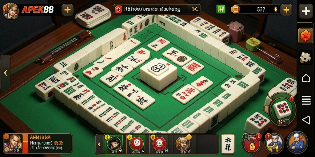 Tampilan gameplay seru dalam APEK88 yang menampilkan strategi Mahjong.