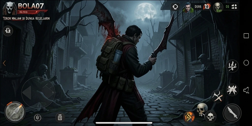 Screenshot gameplay BOLA07 menunjukkan suasana horor yang mencekam dan menegangkan.