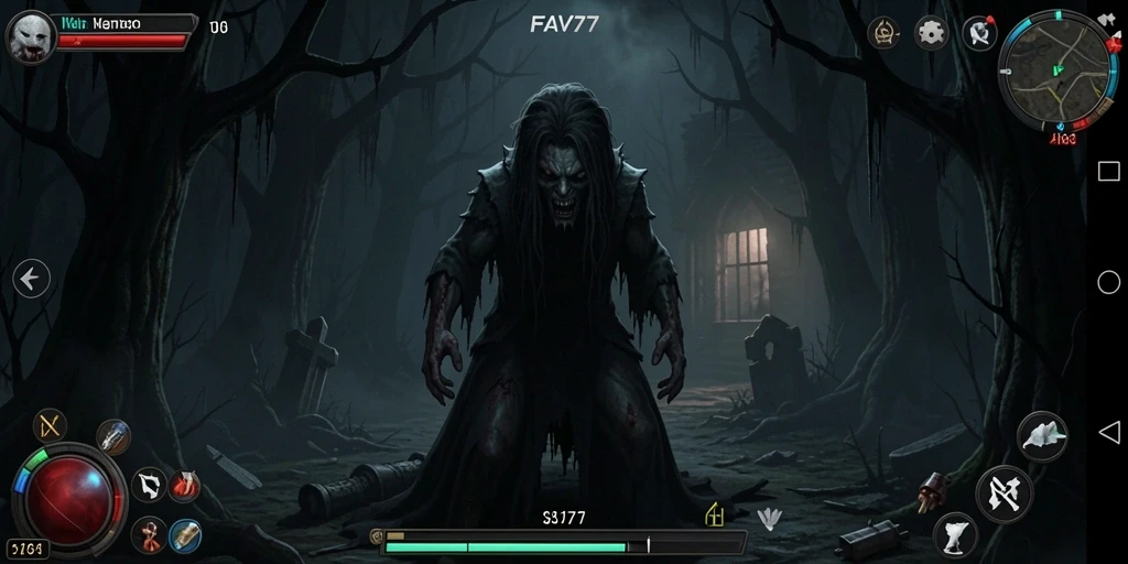 Screenshot gameplay FAV77 dengan nuansa horor yang menyeramkan.