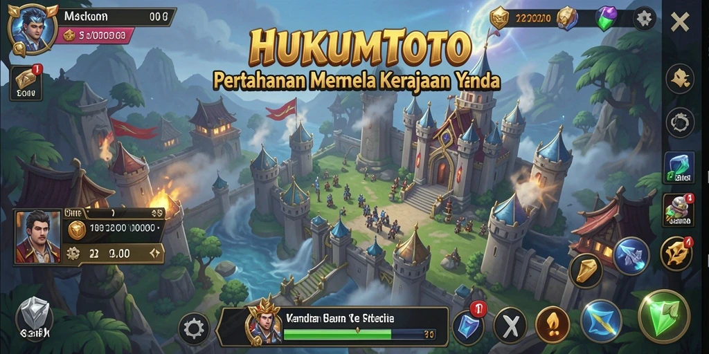 Tampilan gameplay HUKUMTOTO menunjukkan menara yang siap menghadang gelombang musuh.