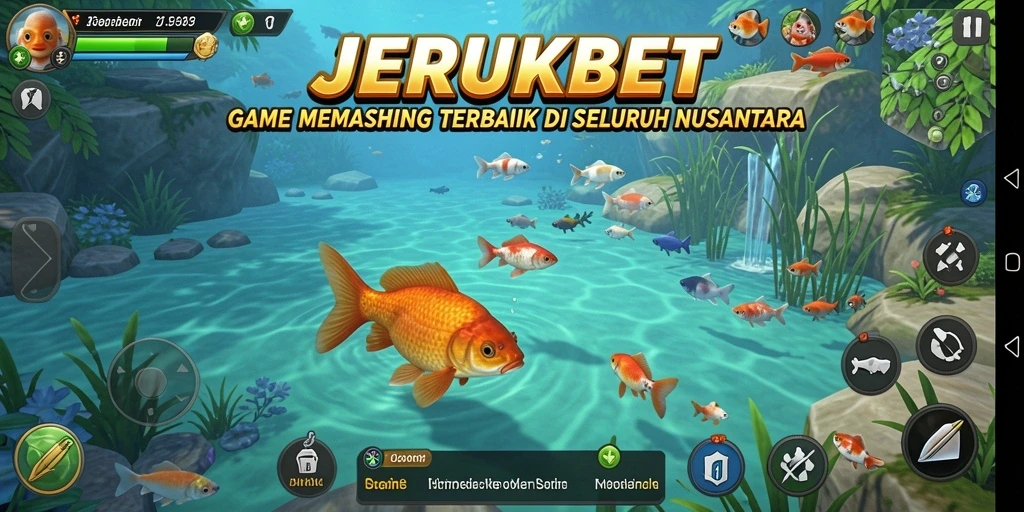 Screenshot dari gameplay JERUKBET yang menampilkan aktivitas memancing.