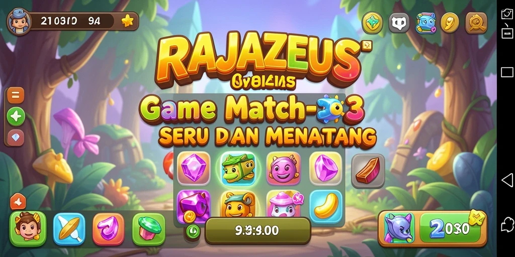 Tampilan gameplay menarik di RAJAZEUS saat mencocokkan permata.