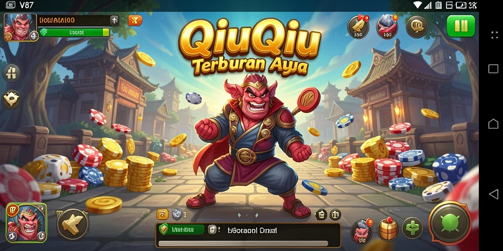 Tampilan gameplay seru dalam V87 dengan suasana QiuQiu yang mengasyikkan.