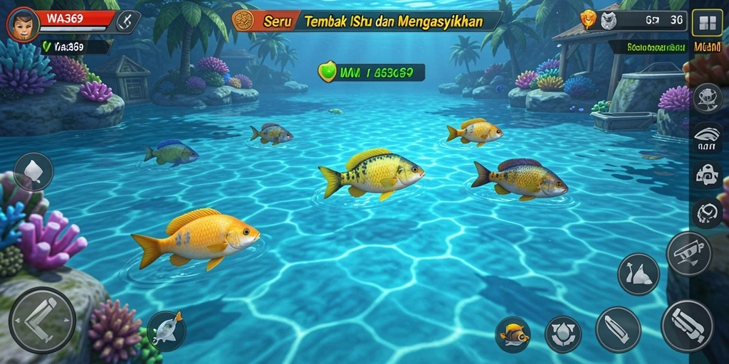 Screenshot utama WA369 menampilkan gameplay penuh aksi Tembak Ikan.
